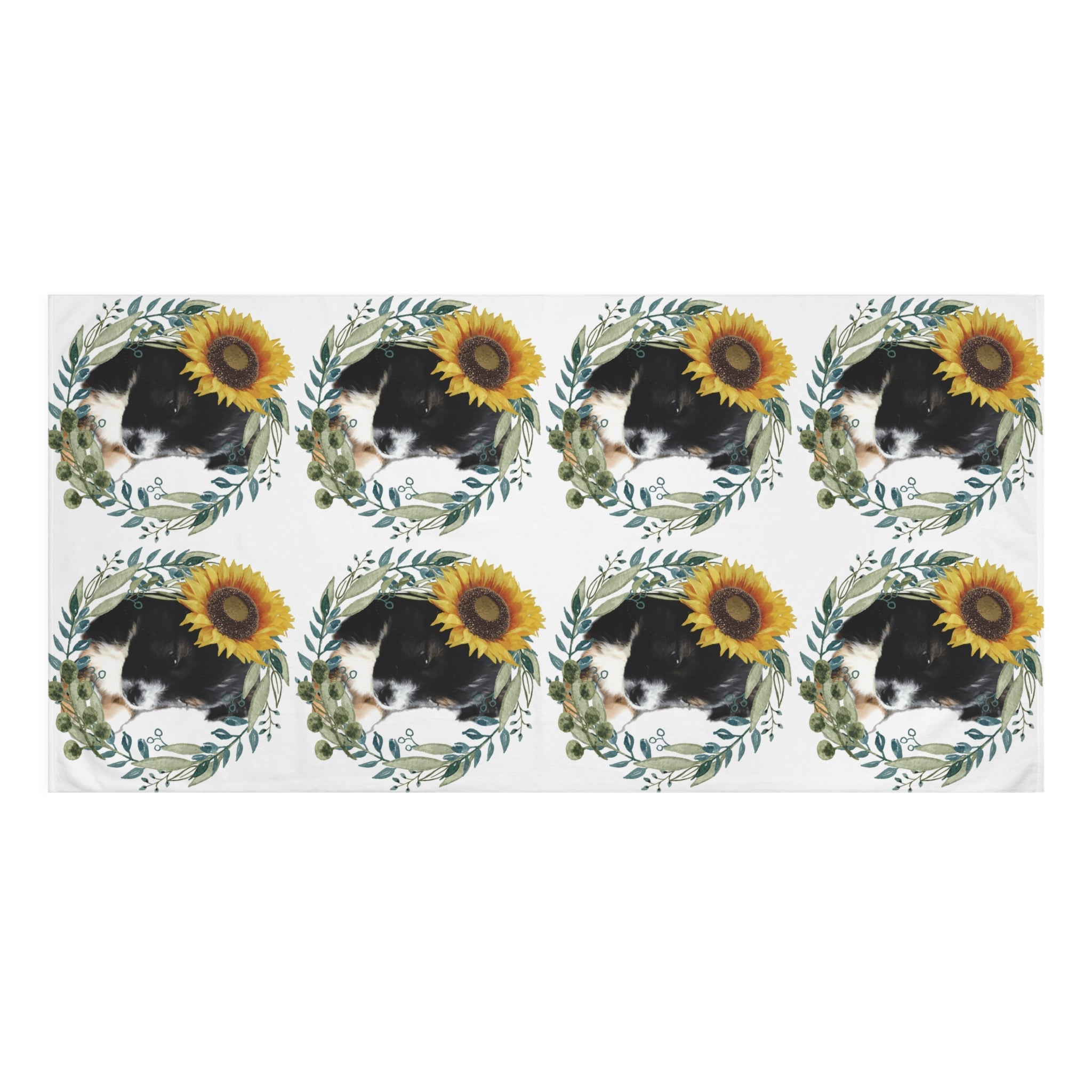 Cute Black Puppy with Sunflower Mink-Cotton Bath Towel