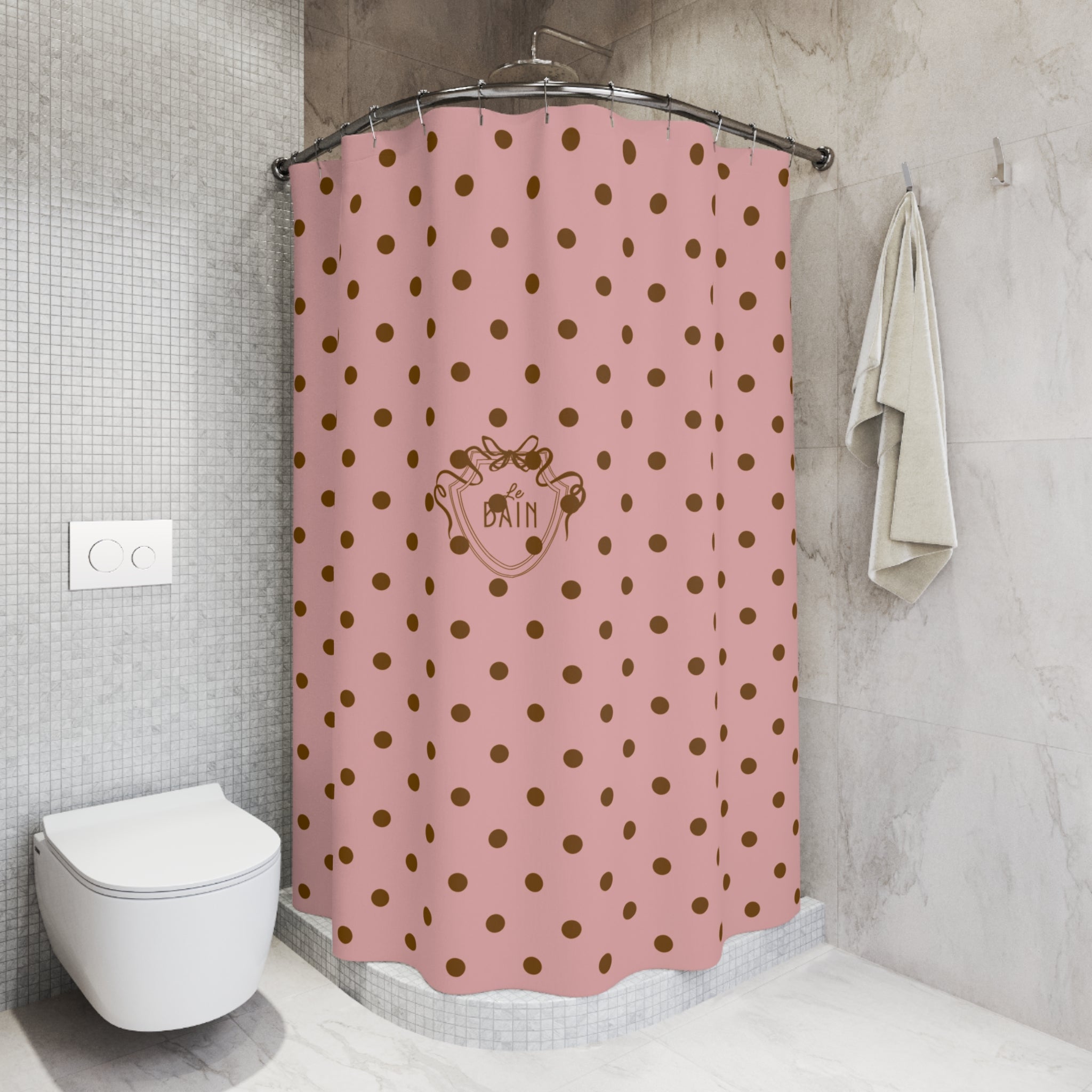 Polka Dot 'Le Bain' Shower Curtain – Pink & Brown Bathroom Decor