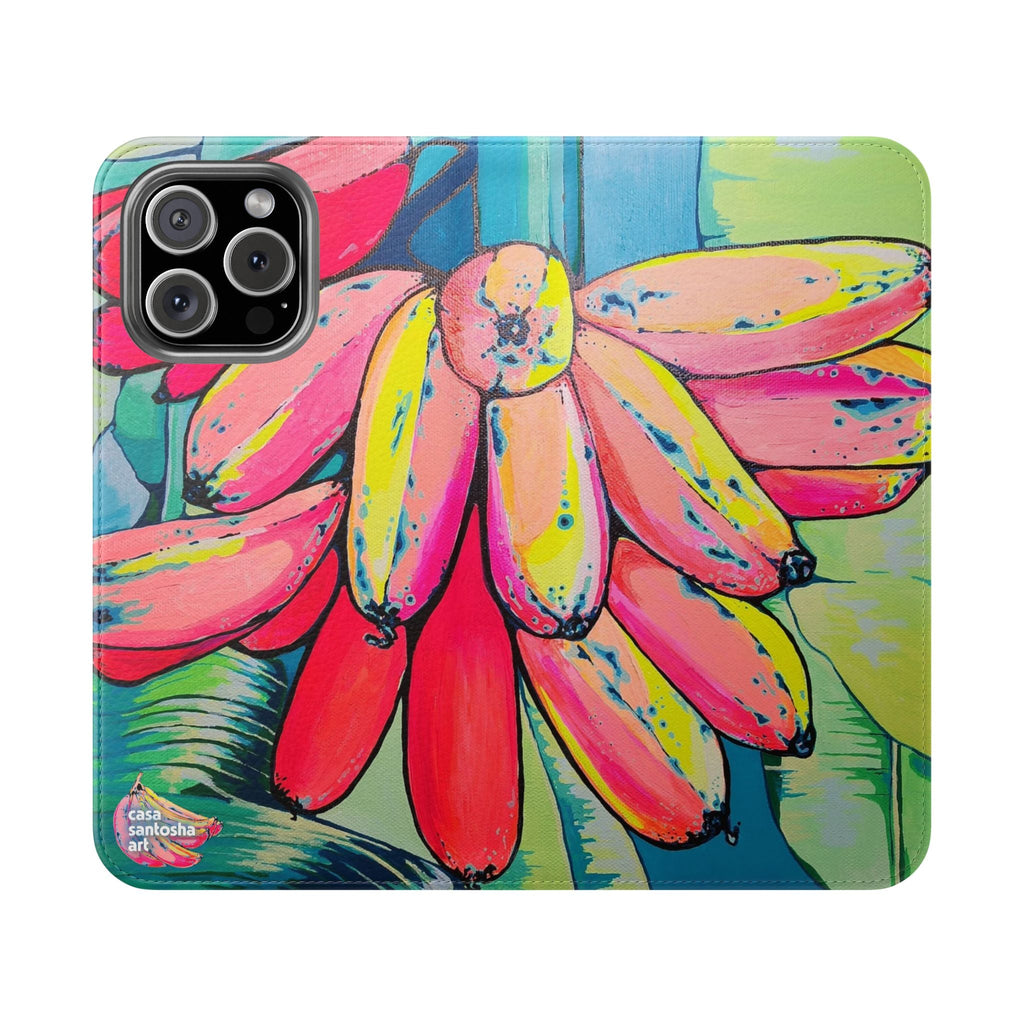 Neon Primitivo Bananas Flip Phone Case – Wallet Cover with Card Slots