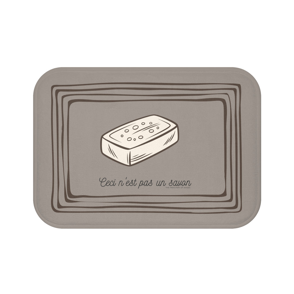 René Magritte 'Ceci n'est pas un savon' Bath Mat, Light GREY  | Surrealist Humor Decor