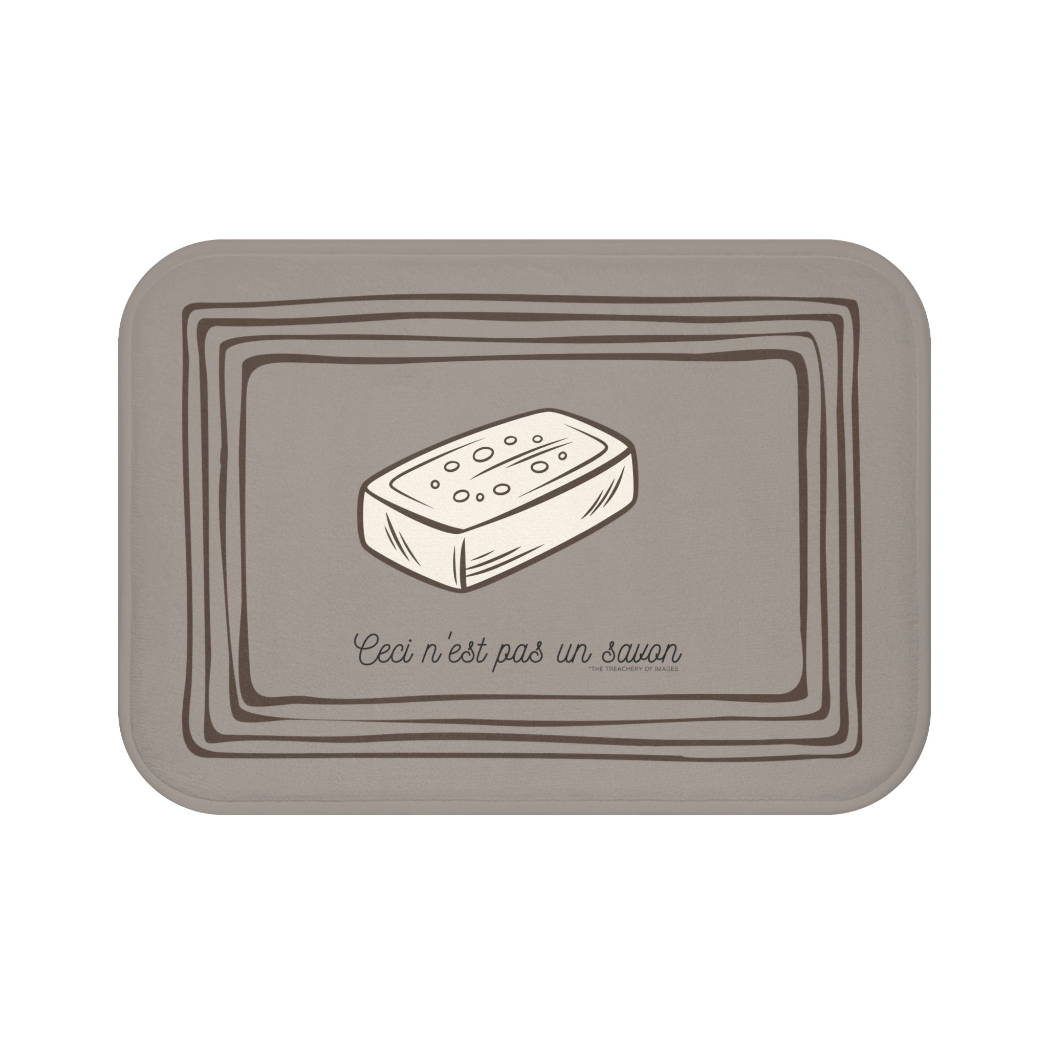 René Magritte 'Ceci n'est pas un savon' Bath Mat, Light GREY  | Surrealist Humor Decor
