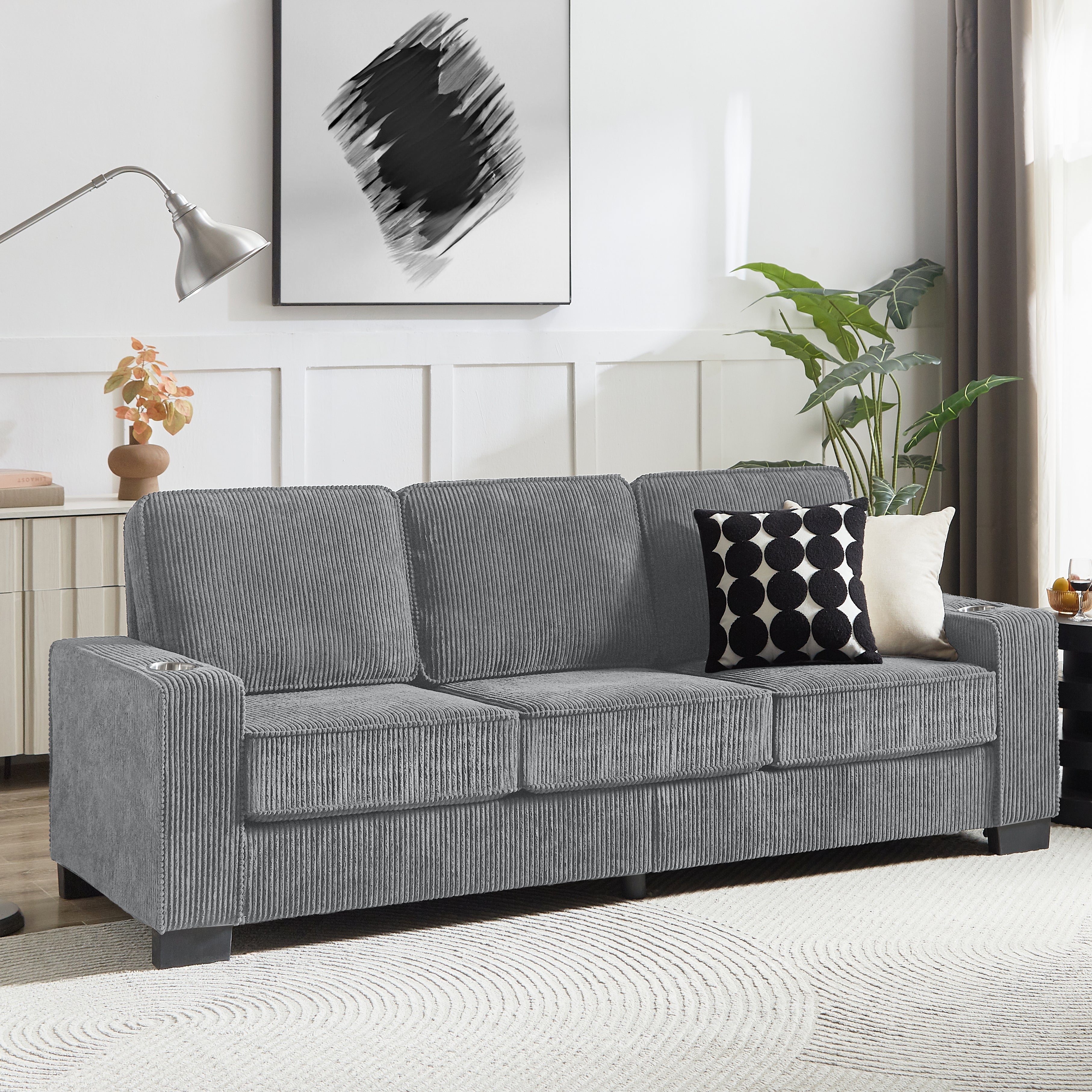 Modern Corduroy 3-Seater Sofa