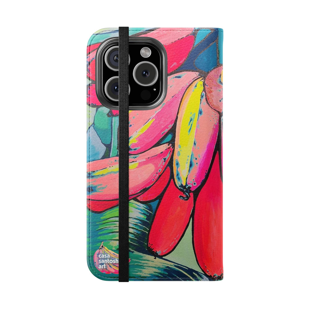 Neon Primitivo Bananas Flip Phone Case – Wallet Cover with Card Slots