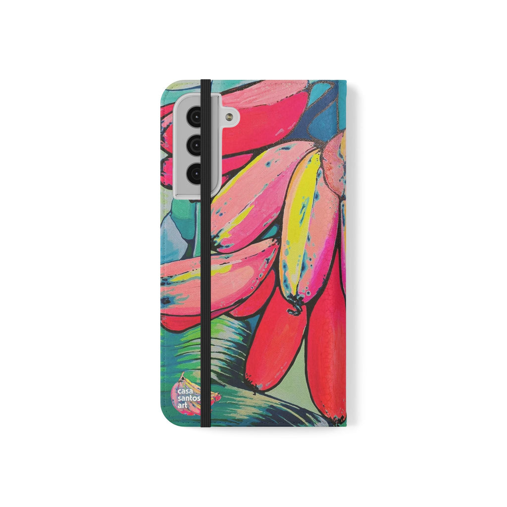 Neon Primitivo Bananas Flip Phone Case – Wallet Cover with Card Slots