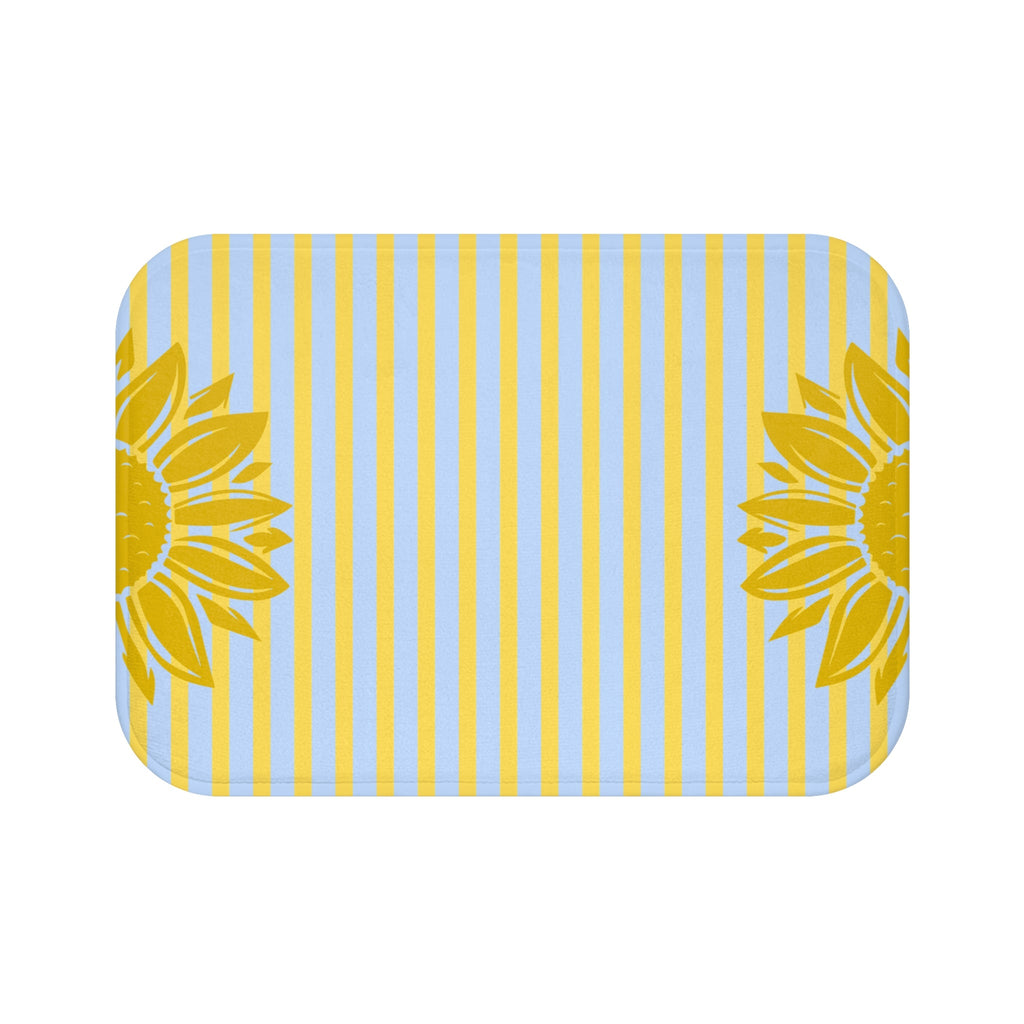 Preppy Sunflower Stripe Bath Mat – Yellow Sunflower Bathroom Rug