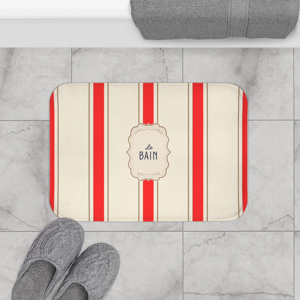 Le Bain Classic Striped Bath Mat, RED  | Parisian Bathroom Decor
