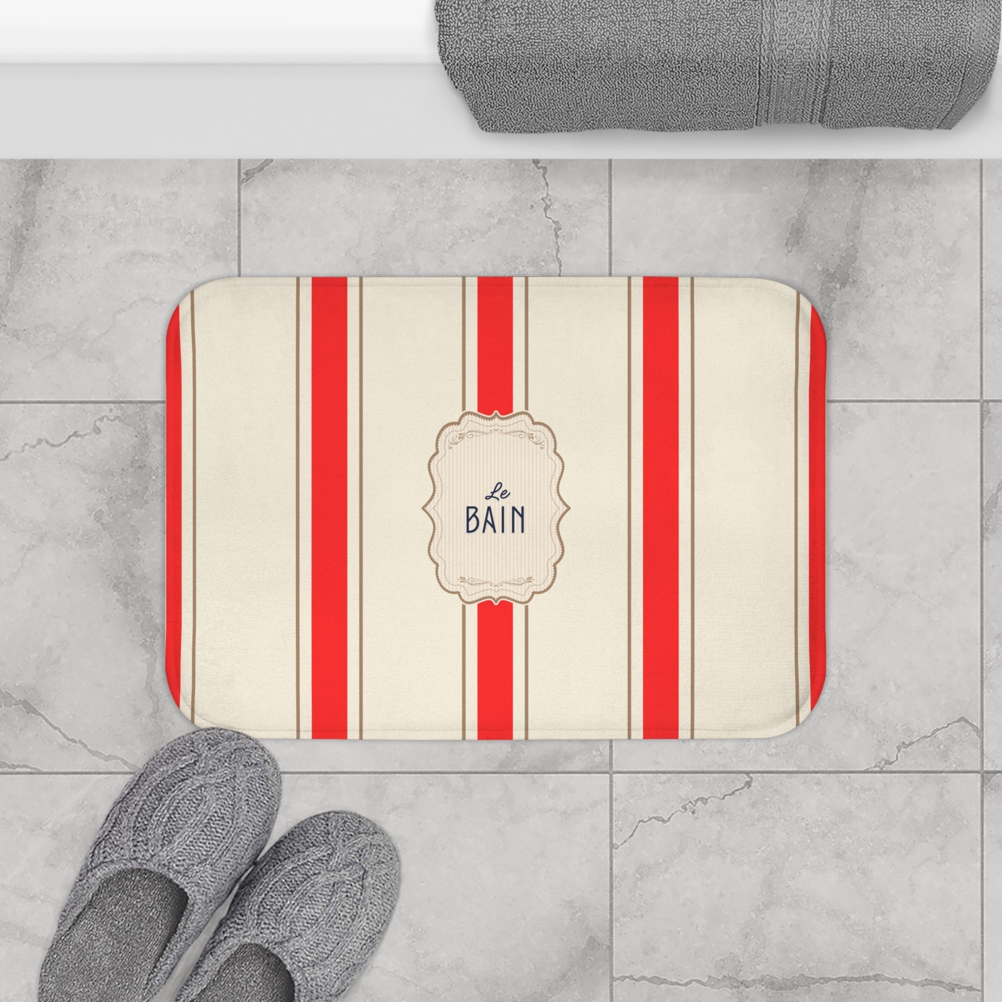 Le Bain Classic Striped Bath Mat, RED  | Parisian Bathroom Decor