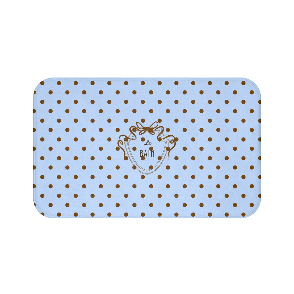 Polka Dot "Le Bain" Bath Mat — Pastel Blue & Brown Bathroom Rug
