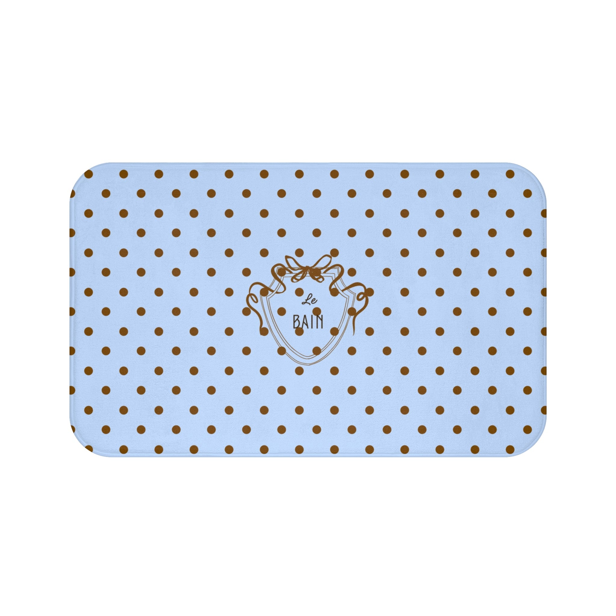 Polka Dot "Le Bain" Bath Mat — Pastel Blue & Brown Bathroom Rug