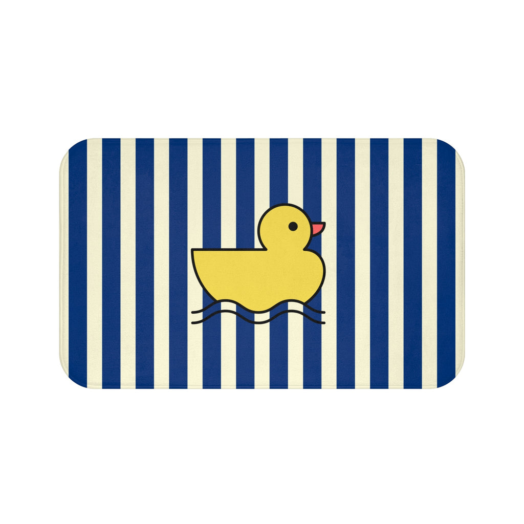 Cute Rubber Ducky Bath Mat — Navy Striped Kids Bathroom Rug