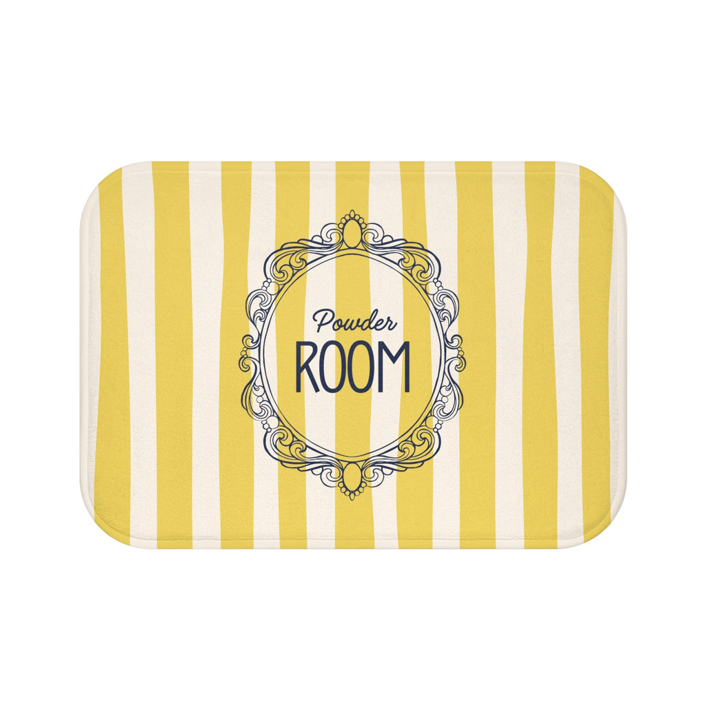 Cute Powder Room Bath Mat — Yellow Striped Decorative Bathroom Rug