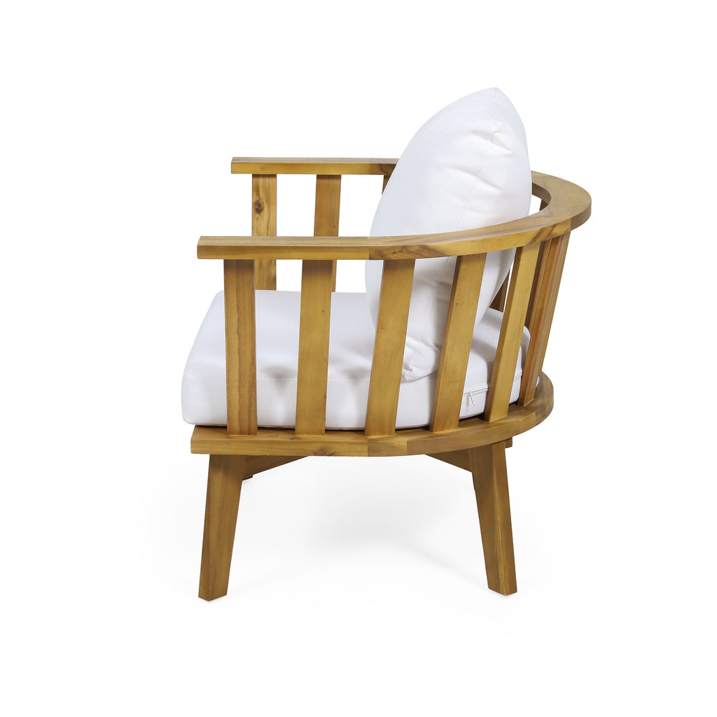 Outdoor Club Chair Acacia Wood White Water-Resistant Cushion 32x27x25.5 In