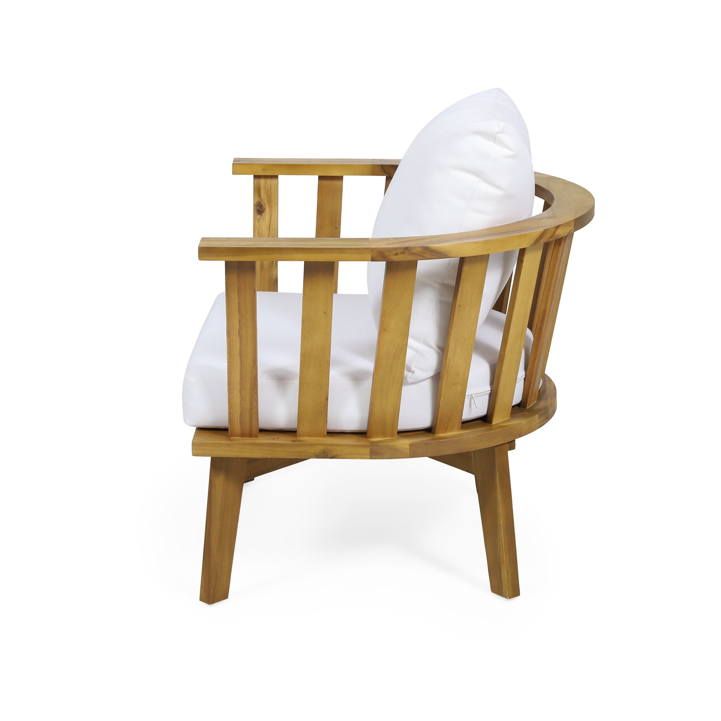 Outdoor Club Chair Acacia Wood White Water-Resistant Cushion 32x27x25.5 In