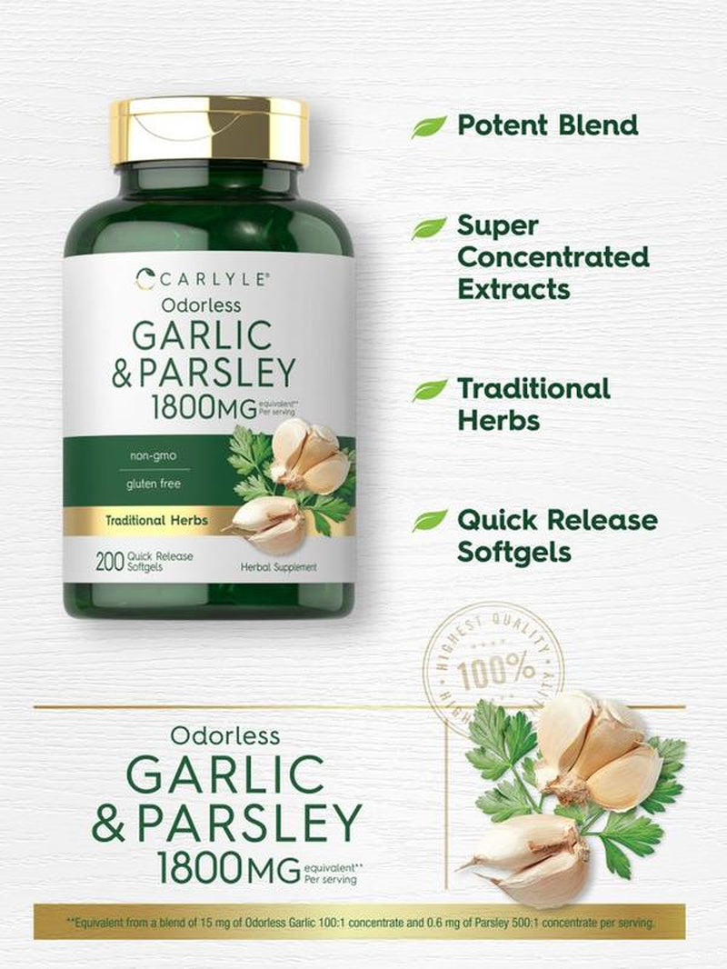 Carlyle Odorless Garlic & Parsley 1800Mg | 200 Softgels | Non-Gmo, Gluten Free Supplement