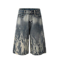 Lightning Patterned Denim Seven Quarter Shorts for Modern