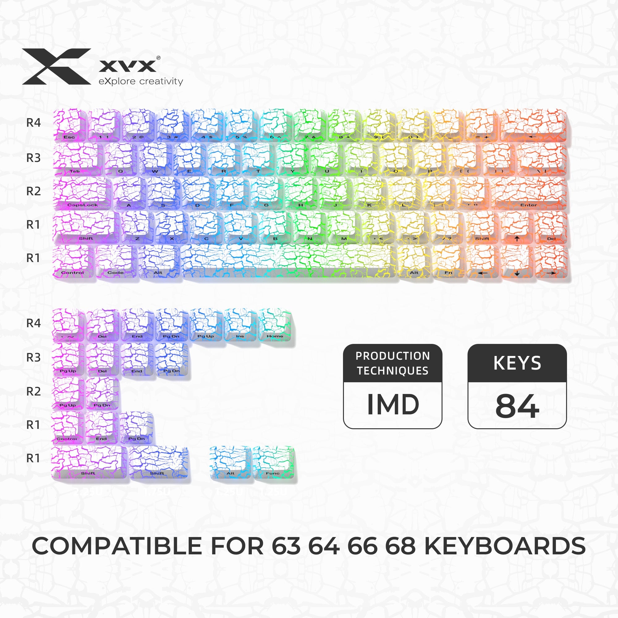 XVX Ice Crack series Pattern Shine-Through OEM Profile IMD-Tech Keycap Set