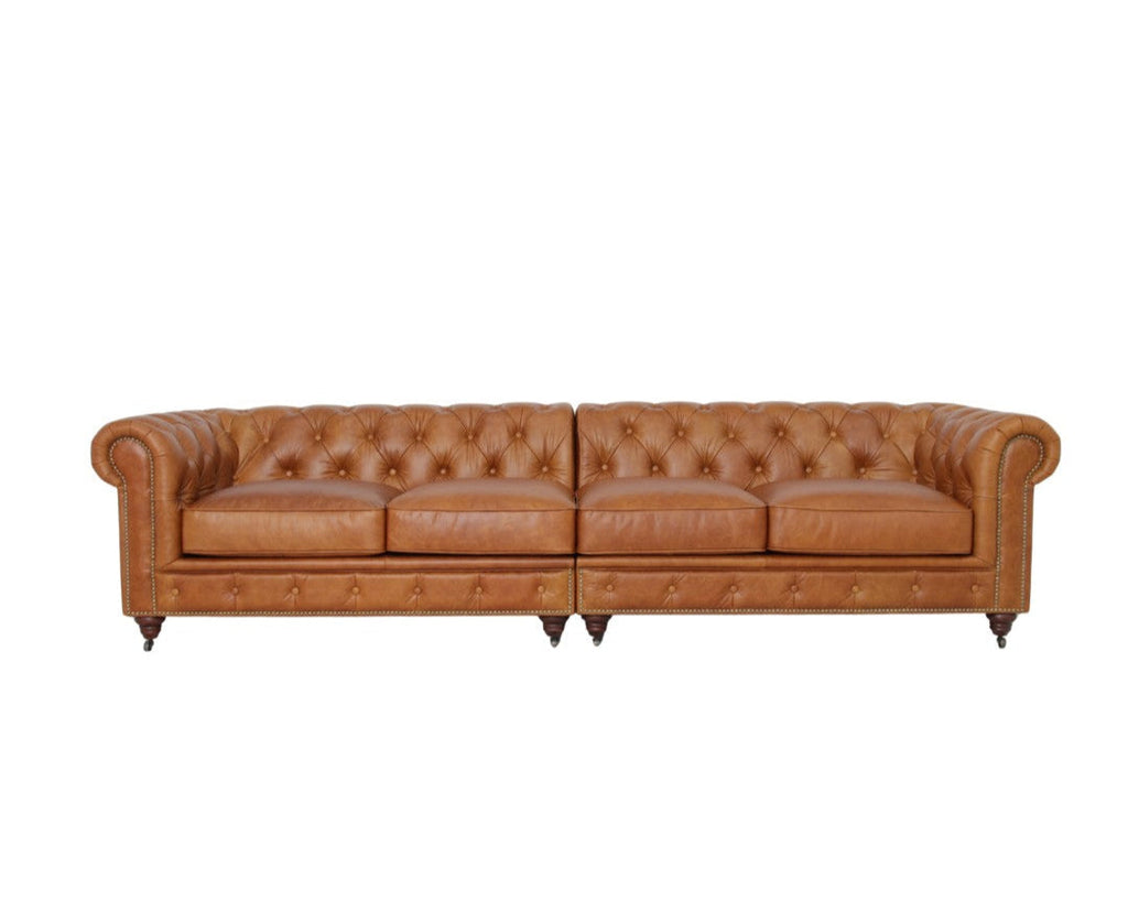 Belgravia Chesterfield Top Grain Leather Sofa with Tufted Back & Rolled Arms