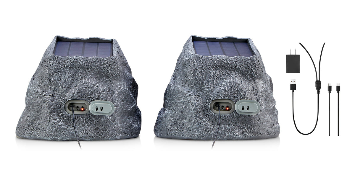 SoundPro 1-Pair Bluetooth Multi-Link Solar Rechargeable Wireless Rock Speakers