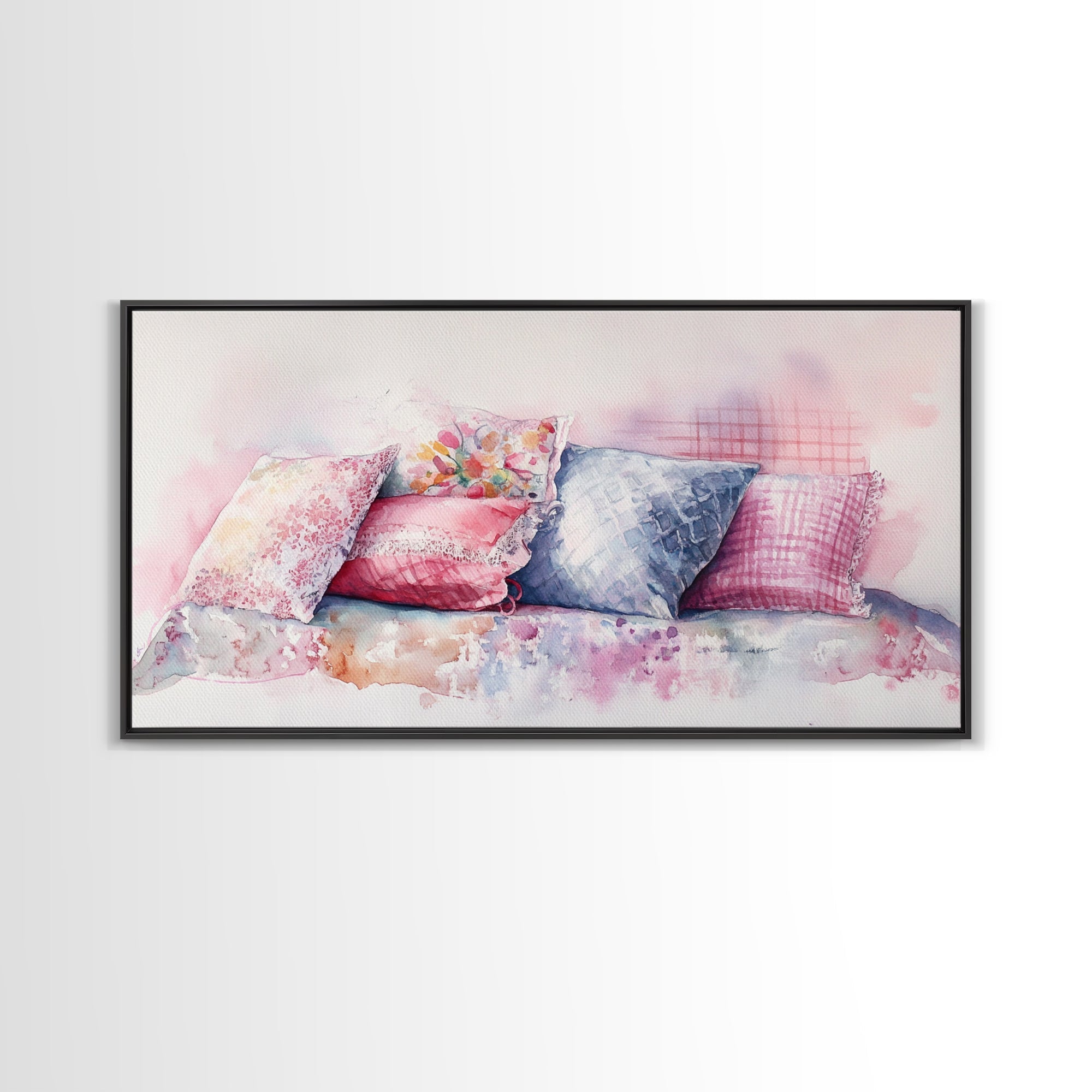 Colorful Pillow Canvas Print, Cozy Cottagecore Art, Bedroom Wall Art, Pink Abstract Artwork, Decorative Living Room Rustic Wall Art