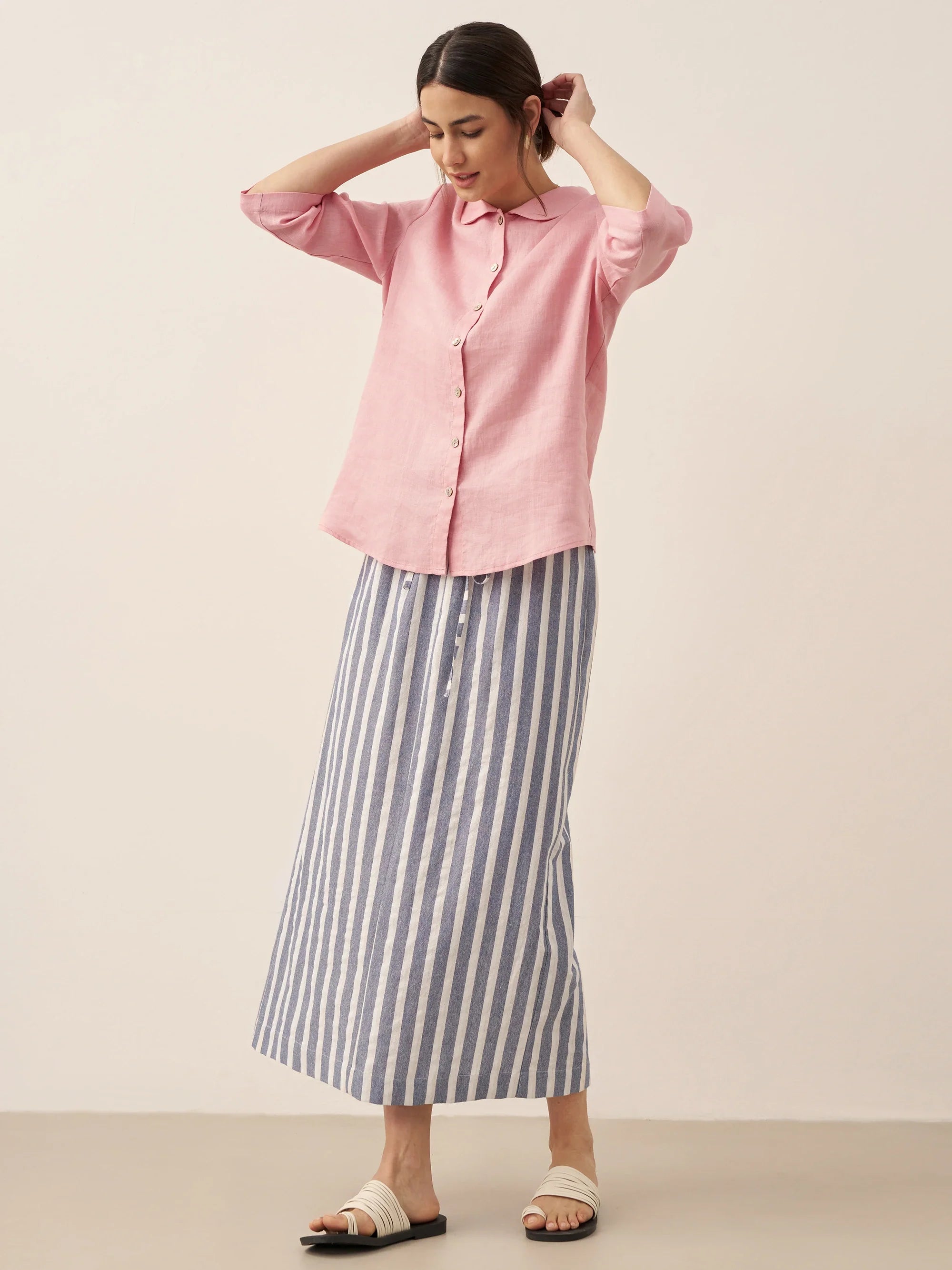 100% Linen Peter Pan Collar 3/4 Sleeve Shirt ASTRID