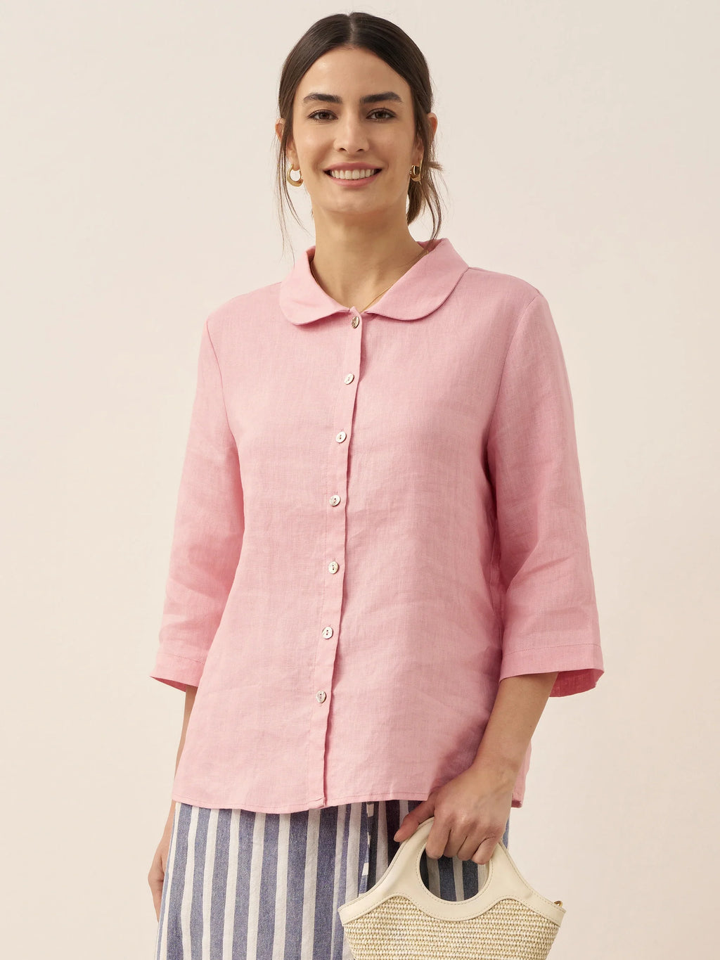 100% Linen Peter Pan Collar 3/4 Sleeve Shirt ASTRID
