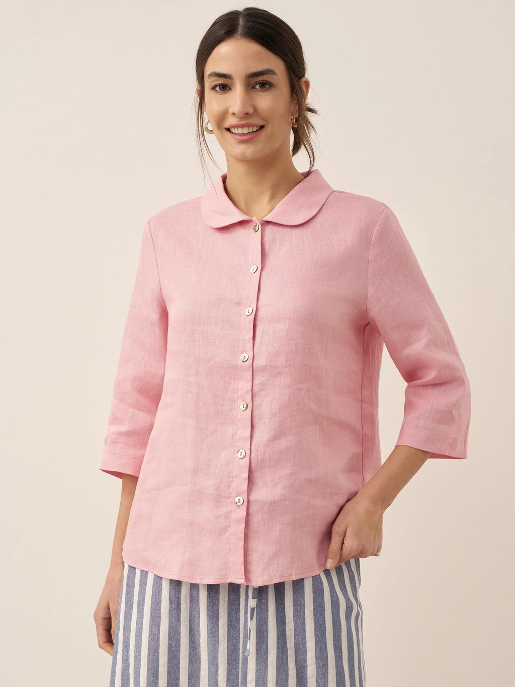 100% Linen Peter Pan Collar 3/4 Sleeve Shirt ASTRID