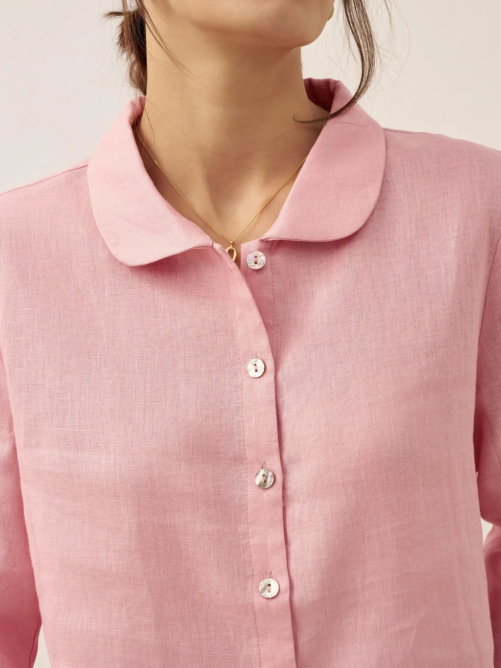 100% Linen Peter Pan Collar 3/4 Sleeve Shirt ASTRID