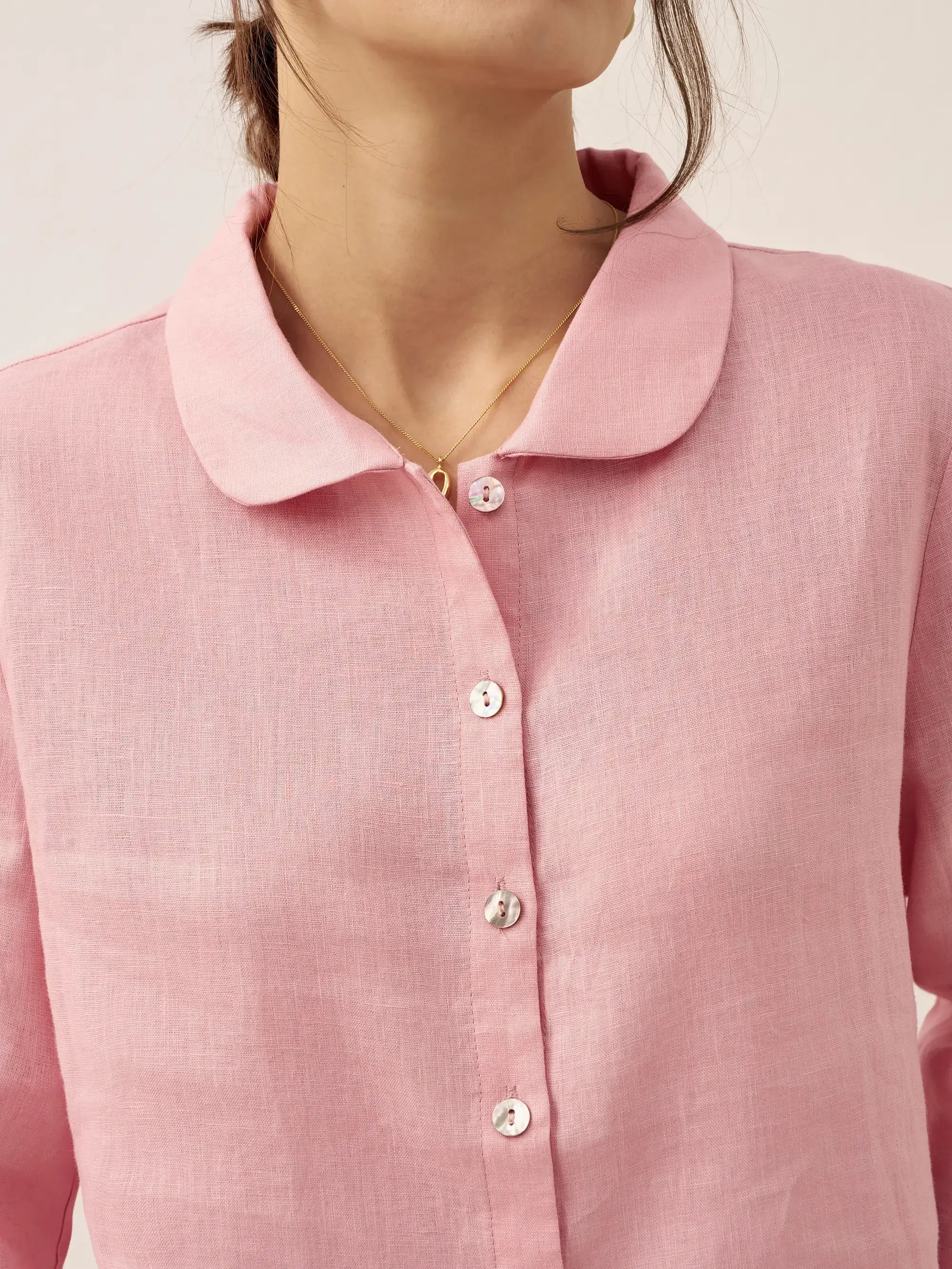 100% Linen Peter Pan Collar 3/4 Sleeve Shirt ASTRID