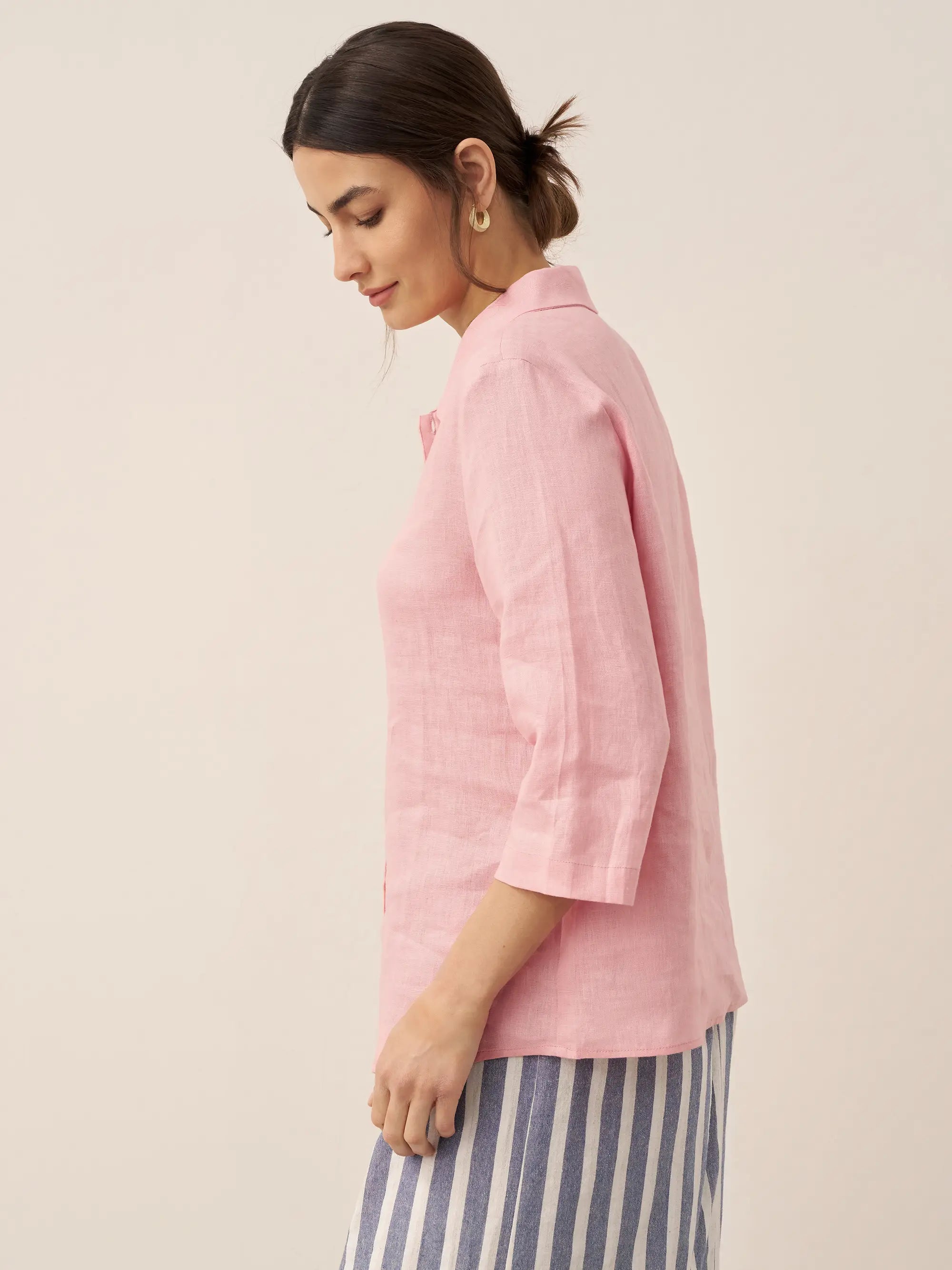 100% Linen Peter Pan Collar 3/4 Sleeve Shirt ASTRID