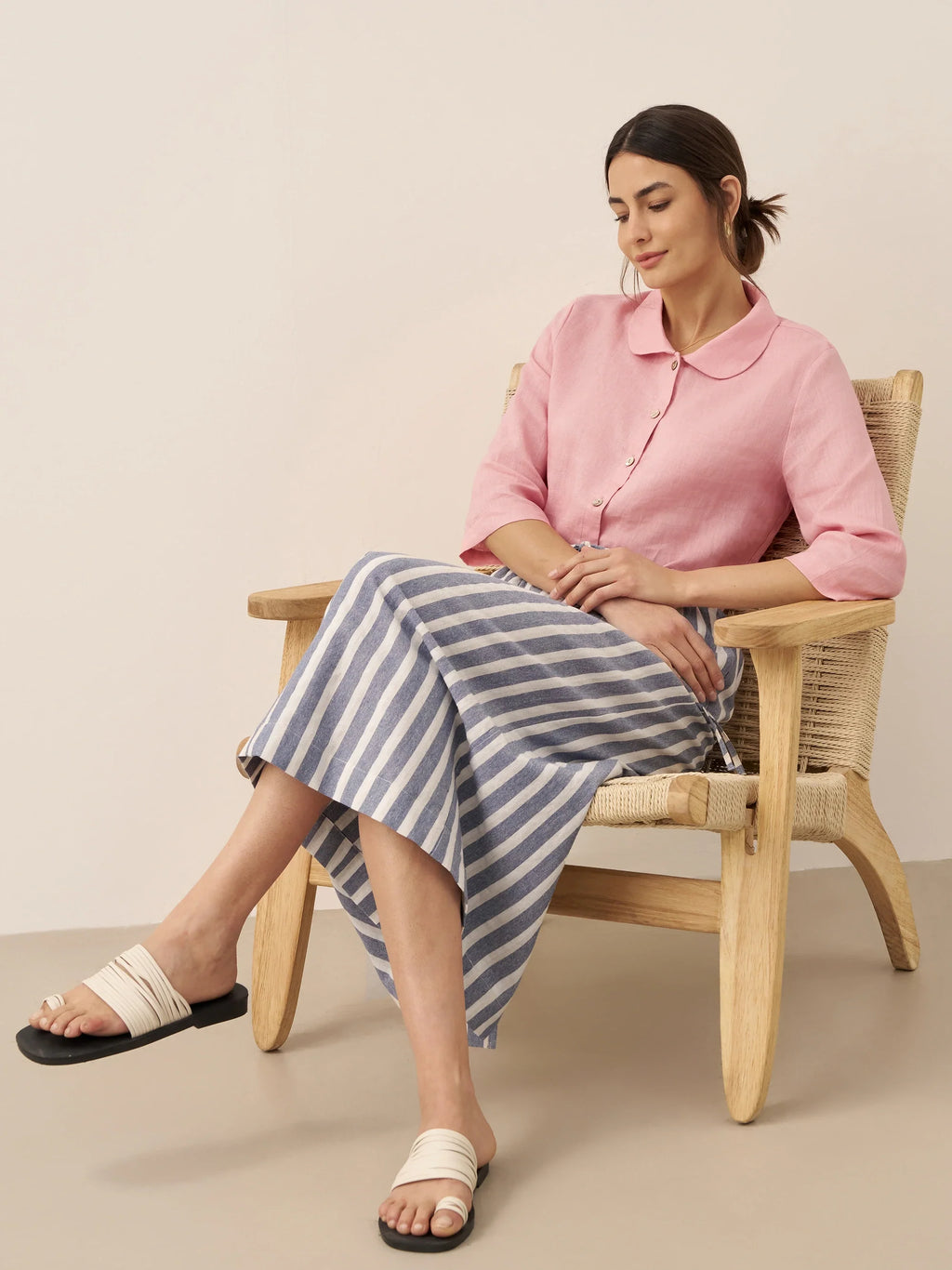 100% Linen Peter Pan Collar 3/4 Sleeve Shirt ASTRID