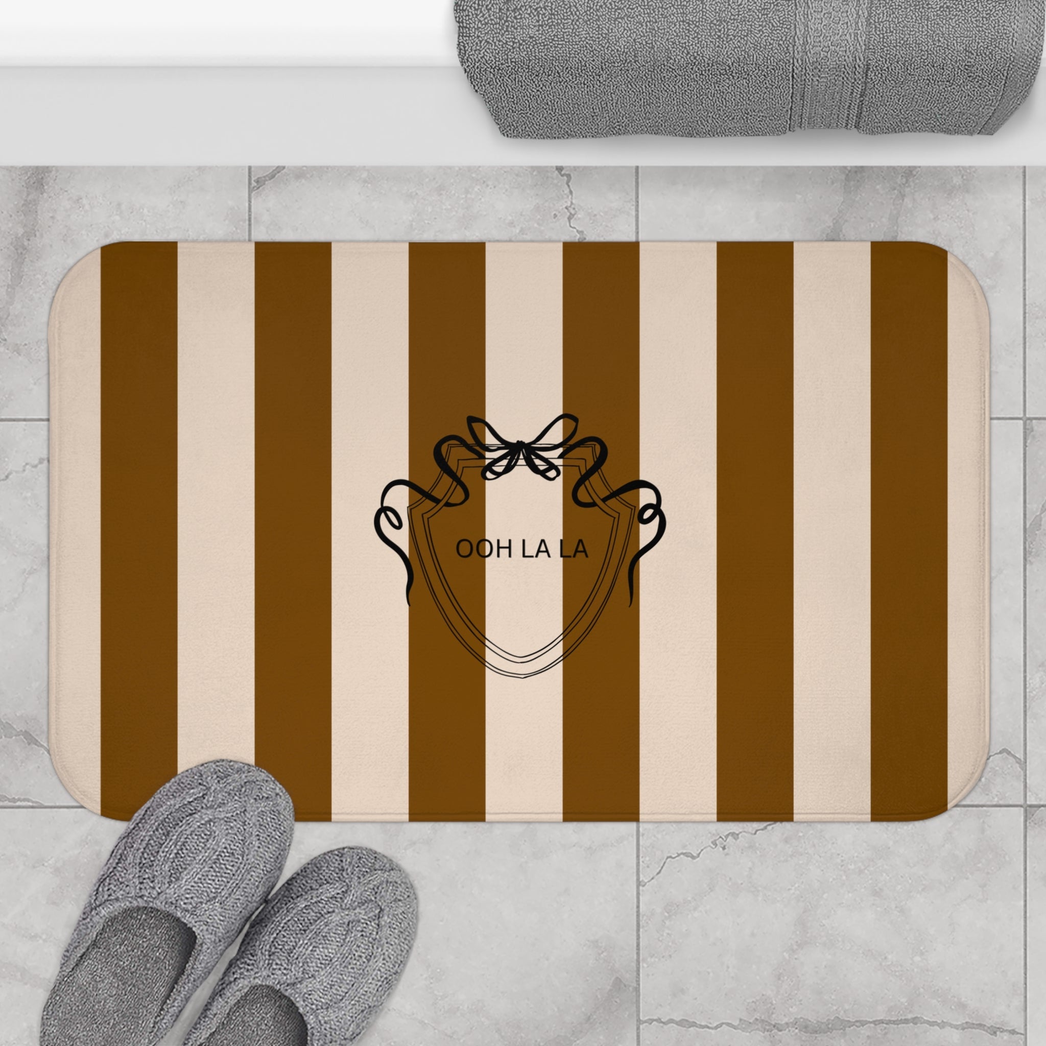 Striped 'Ooh La La' Bath Mat — Brown & Beige Bathroom Rug