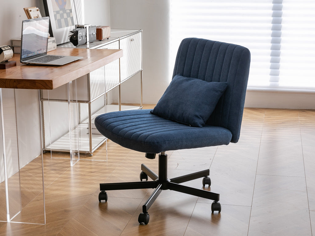 Swivel Office Chair Linen Blue Criss Cross Memory Foam 360 Degree 25.2 In