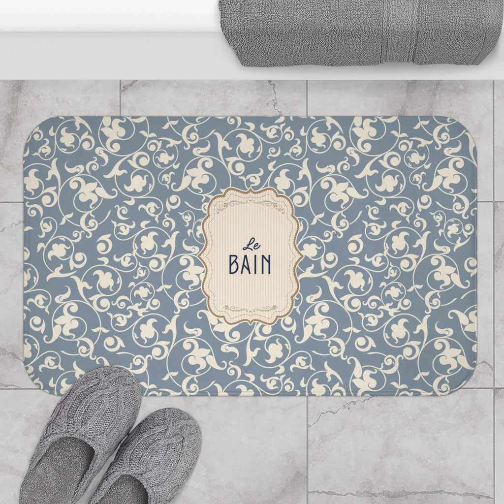 Le Bain Vintage Floral Bath Mat, Grey-Blue Pattern