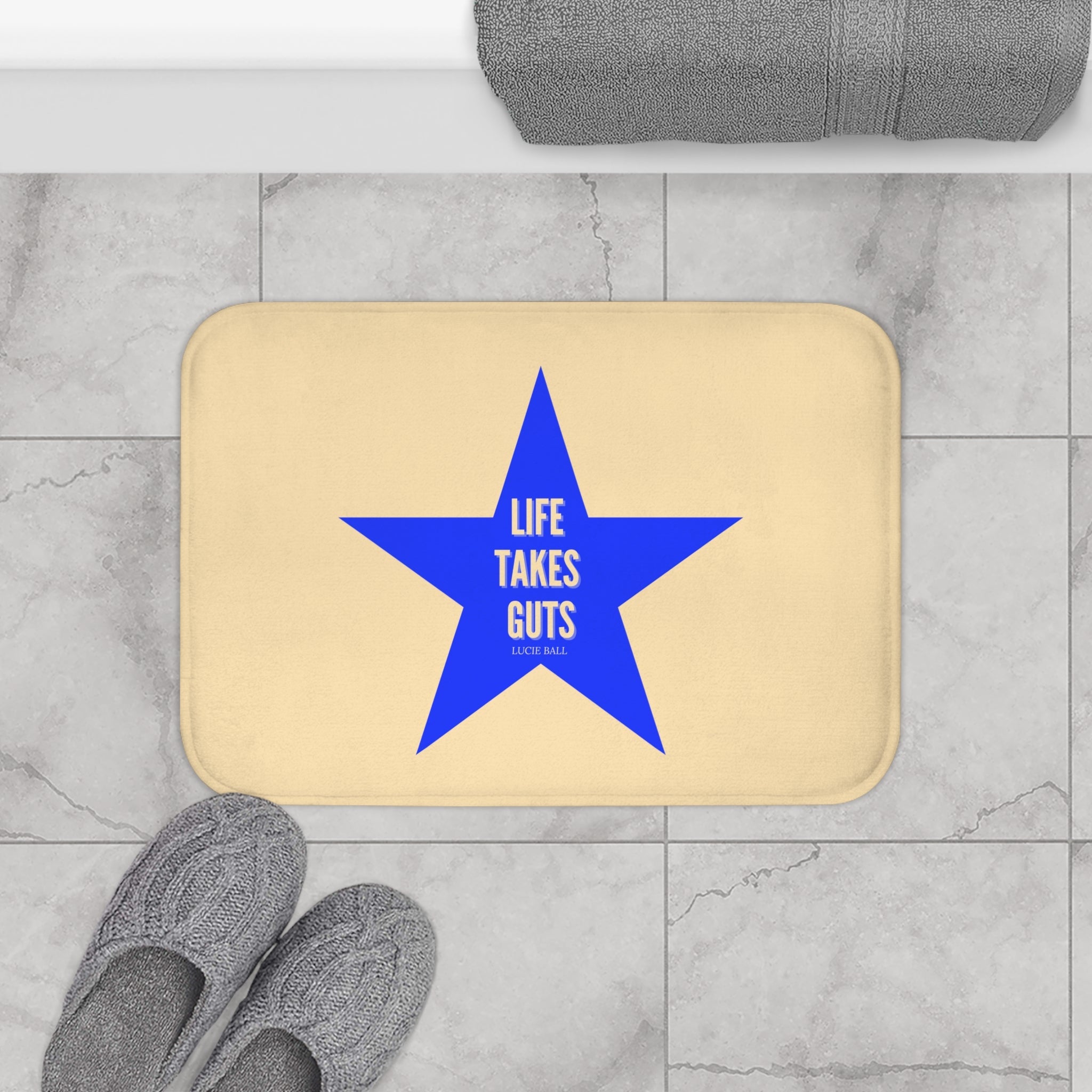 Motivational  Bath Mat — "Life Takes Guts" Lucille Ball Quote