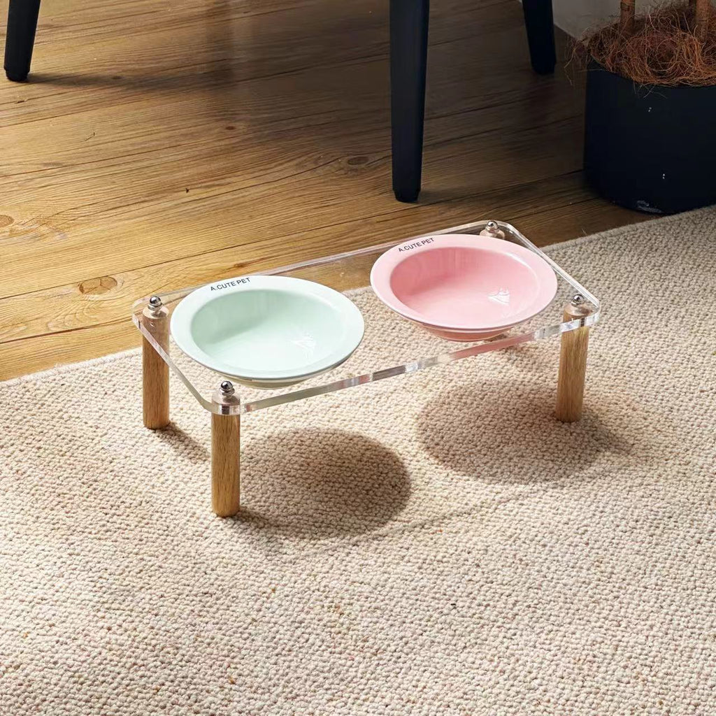Cat Water Bowl Dog Basin Anti-tumble High Leg Cat Bowl Ceramic Cat Food Holder Double Bowl