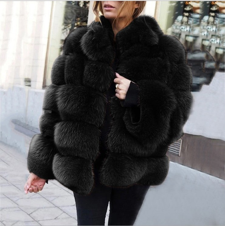 Women's Imitation Fur Fox Horizontal Stitching Artificial Coats