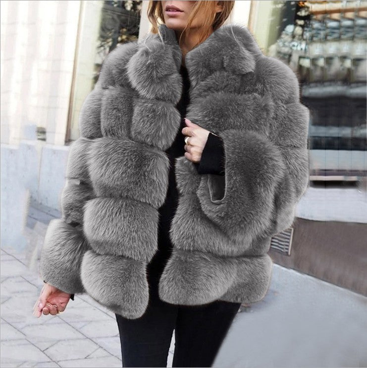 Women's Imitation Fur Fox Horizontal Stitching Artificial Coats