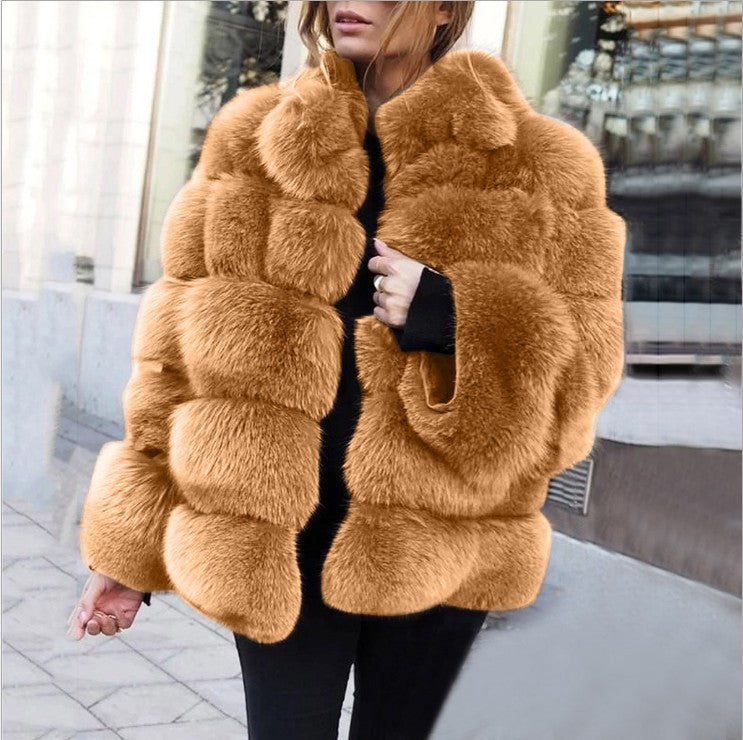Women's Imitation Fur Fox Horizontal Stitching Artificial Coats