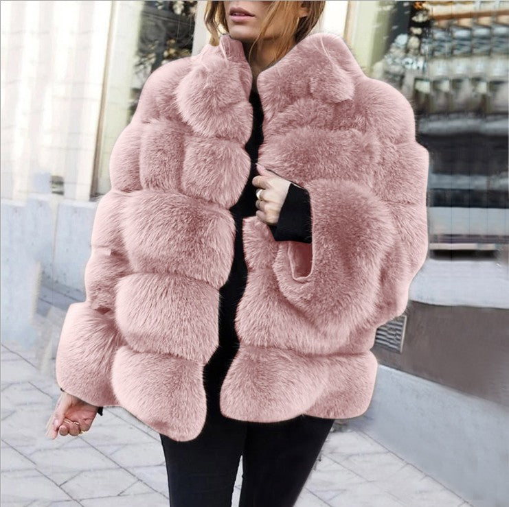 Women's Imitation Fur Fox Horizontal Stitching Artificial Coats