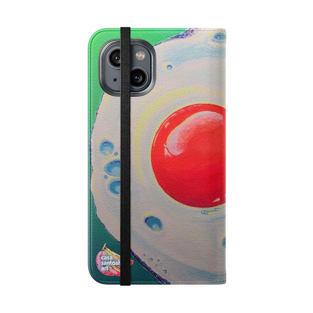 Neon Fried Egg Flip Phone Case – Wallet Cover with Card Slots