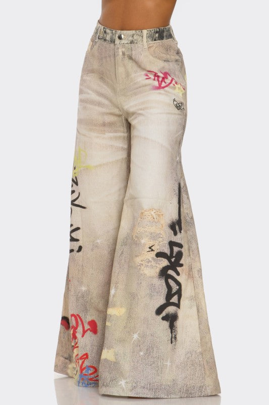 Street Poet Graffiti Wide-Leg Jeans See size chart under “more details”