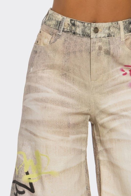 Street Poet Graffiti Wide-Leg Jeans See size chart under “more details”