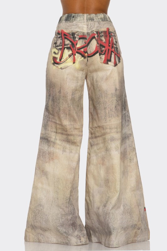 Street Poet Graffiti Wide-Leg Jeans See size chart under “more details”