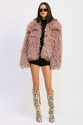 SHAGGY FAUR FUR COAT WITH COLLAR