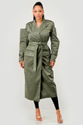 Olive Green Longline Trench Coat with Belt