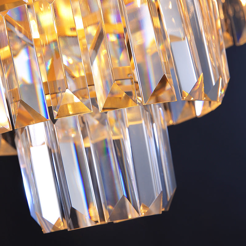 Eleanor's Modern Crystal Chandelier: Tiered Elegance in Gold (5 or 6 Lights)