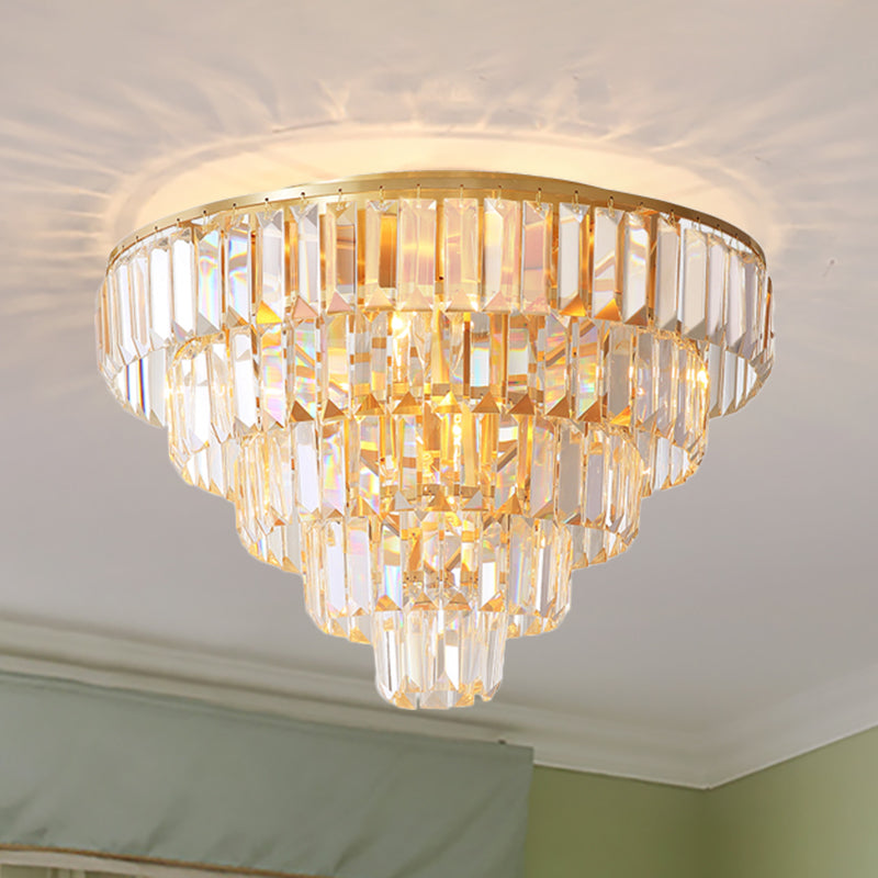 Eleanor's Modern Crystal Chandelier: Tiered Elegance in Gold (5 or 6 Lights)