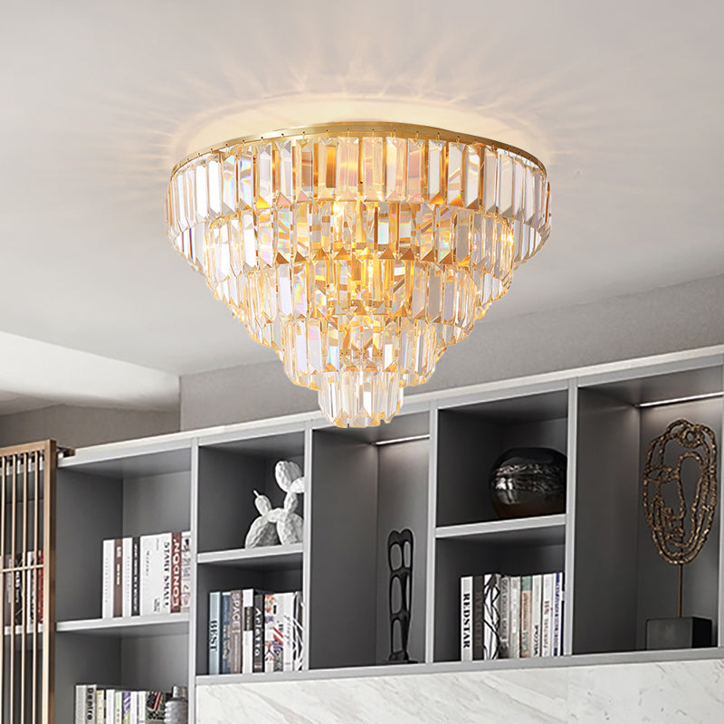 Eleanor's Modern Crystal Chandelier: Tiered Elegance in Gold (5 or 6 Lights)