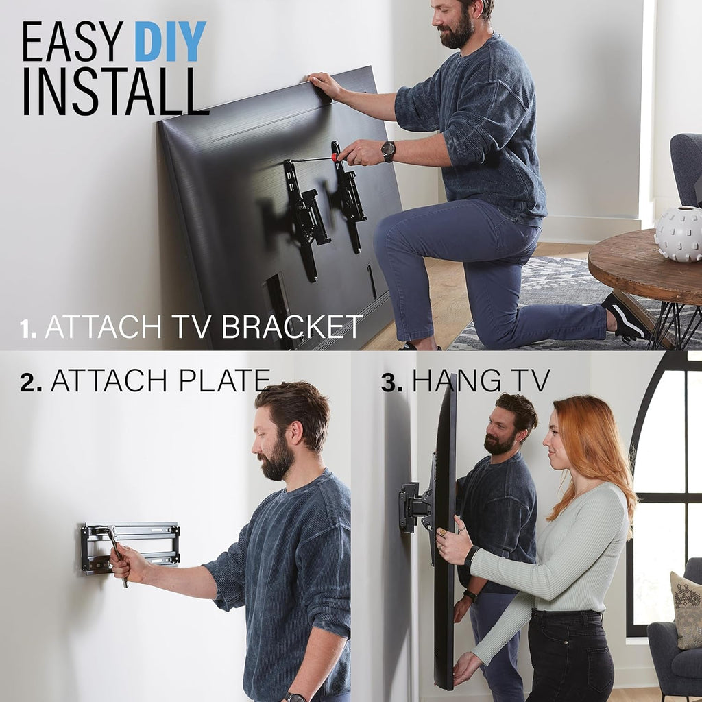 SANUS Extendable Tilting TV Wall Mount for 32”–90” Tvs up to 110 Lbs – 5.2” Extension for Easy Cable Access and Added Tilt, Tool-Free Tilt to Reduce Glare, Low Profile Design