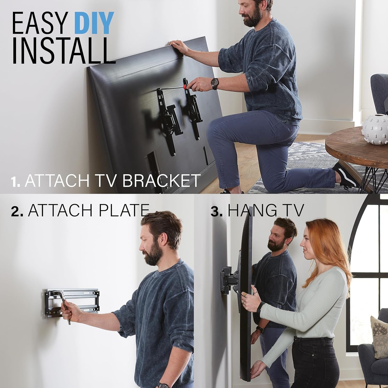 SANUS Extendable Tilting TV Wall Mount for 32”–90” Tvs up to 110 Lbs – 5.2” Extension for Easy Cable Access and Added Tilt, Tool-Free Tilt to Reduce Glare, Low Profile Design
